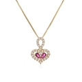 Elegant gold heart pendant necklace with pink pear-cut gemstones and sparkling white stones - Rose Red Pear Stone Heart