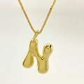 Balloon style letter H pendant necklace in gold plated finish with box chain - Letter N / Gold
