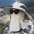 Herren Outdoor Sonnenhut mit UV-Schutz, breiter Krempe, Maske und Nackenschutz in Beige - Einheitsgröße / Gebrochenes Weiß