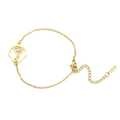 Golden stainless steel birth flower bracelet with hollowed round floral pendant charm - Poppy / Gold