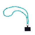 Black mobile phone case with ethnic turquoise beaded crossbody strap and silver accents - Neck Hanging Style 88cm