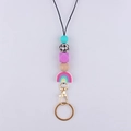 Cordino in perline di silicone con ciondolo arcobaleno e chiusura per tesserini - Viola