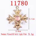 KC Gold plated alloy cross pendant with light pink gemstone and pearls for jewelry DIY - 11780 Gold Light Pink