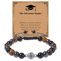 Tiger eye and obsidian beaded compass bracelet with graduation gift card display - Adventure Begins / Tiger's Eye