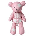 Roze cartoon beer rugzak van leer met wit skeletpatroon en stiksels voor kids - Roze