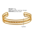 Triple-layered 18K gold plated stainless steel cuff bracelet with chain link and beaded edges - Triple Layer Hollow Chain Gold Color (SZ48)