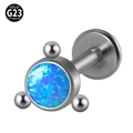 G23 titanium labret stud with blue opal and metal beads for lip and cartilage piercings - G23 Titanium 1.2*6mm