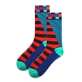 Fashionable men's crew socks featuring vibrant multi-color stripes in a soft cotton blend - Rainbow Striped
