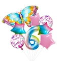 Rainbow gradient number 6 balloon set with colorful butterfly and pink stars - Butterfly Gradient Number 6