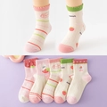 Set of 5 pairs of kids' mesh cotton socks in pastel macaron colors with strawberry patterns - Mesh-sweet Bunny / 3-5 Years (Feet length 13-15cm)
