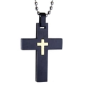 Punk stijl kruis hanger ketting met zwart en goud afwerking op een zilveren kralenketting - Alleen Hanger / Zwart & Goud