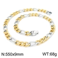 Chaîne Figaro bicolore or et argent 550x9mm pour hommes et femmes, style chic - Collier Figaro Bicolore 3:1 (KN225220-Z)