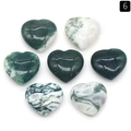 Set of seven heart-shaped moss agate natural stones with unique green textures - Moss Agate