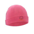 Infant knit beanie in bright pink with cartoon bear embroidery and folded brim - Rose Red Bear - Single Hat