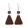 Detailed view of hollow geometric wooden drop earrings with polished dark wood texture - Style 68