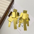 Orecchini pendenti geometrici dorati a strati con finitura a specchio rettangolare - Ciondolo Con Nappina Lunga Z-3162 / Oro