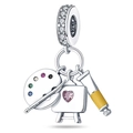 Art oil painting palette and easel silver charm bead with colorful enamel and crystals - W-PAC252 Oil Painting Tools