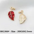 DIY red maple leaf charm with gold plating and enamel finish for jewelry making - Red Leaf BK1366#