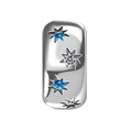 Detailed macro of silver rectangular charm with blue and clear star-shaped stones - Hexagram Clip Charm
