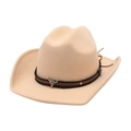 Classic beige western cowboy hat with a bull skull leather band and silver studs - Beige