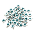 Ciondoli malocchio in bianco e turchese per creazione gioielli e braccialetti DIY - 9*6mm / 0.31g / Bordo Bianco-Argento