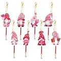 Set of 8 Valentine's Day pink gnome diamond painting keychains with gold metal clasps - Style 2