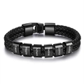Customized double-layer black braided leather bracelet with six engraved name beads - Black Clasp - 6 Names