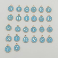 Set of 26 light blue enamel alphabet charms with golden metal frames for DIY jewelry - Letter A / Blue