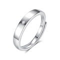 Polished S925 sterling silver adjustable couple ring with a round clear stone inlay - Fdjz-488-men's Model / Adjustable Open