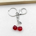 Sweet red translucent cherry pendant keychain with pearls and silver metal lobster clasp - ER867-Red Transparent Cherry