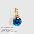 14K gold plated stainless steel necklace pendant with 6mm aquamarine zircon stone - 6x6mm / December Lake Blue - Gold