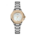 Luxury women's steel watch with octagonal diamond bezel and pearl dial with date - Rose Gold Case White Dial Silver Steel