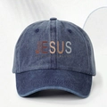 Adjustable washed blue denim baseball cap featuring Jesus The Way The Truth The Life print - Navy Blue
