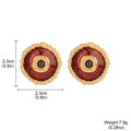 Boucles d'oreilles vintage fleurs émail rouge avec gemmes bleues et bordure dorée - Clous Ronds en Émail Rouge / Rouge/Bleu