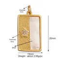 Rectangular gold plated shell pendant with sparkling star inlay and detailed dimensions - Gold Rectangle Star Shell Inlay