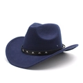 Detailed view of navy blue cowboy hat featuring leather band with silver star studs - M (56-58cm) / Navy Blue