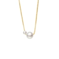Elegante collar de cadena veneciana dorada con dos perlas blancas de diseño moderno - Dorado
