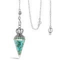 Hexagonal resin pendulum with turquoise stones and metal coil on white background - Turquoise