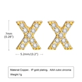 Polished golden brass letter X earrings with white cubic zirconia inlay for women - Letter X