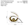 Modern abstract ceramic ornament in white glaze and gold plating finish, 21x17cm size - Lucky Six Abstract Style White Gold - Short