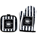 Set di guanti da forno spessi resistenti al calore e presina con motivo a strisce nere - A Strisce/Enjoy Fry Days