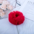 Plush faux rabbit fur hair scrunchie in vibrant red for cute autumn hairstyles - Red