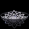 Silver lotus bridal crown with sparkling rhinestones on black reflective background - Lotus Petal Style (FG164)