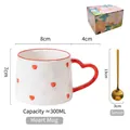 Creative white ceramic heart mug set with gold spoon and gift box packaging 300ml - Red Heart (With Spoon)