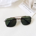 Lunettes de soleil aviateur classiques argentées pour enfants avec verres vert foncé et double pont - Vert Foncé