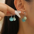 Handmade beaded drop earrings featuring blue and light green translucent glass beads - Silver Green and Blue Patchwork Style (8133)