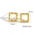 Pendientes de botón cuadrados de acero inoxidable oro 14K textura bambú 15mm - Pendientes de Bambú Cuadrados Pequeños (15mm)