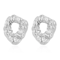 Modern irregular lava texture hollow circular silver stainless steel stud earrings - 1137 Steel Color