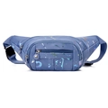 Blauwe nylon heuptas met kleurrijk verfspatpatroon en dubbele ritssluiting voor dames - Stijl 1 Blauw