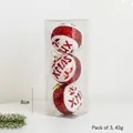 Lot de 3 boules de Noël rouges et blanches avec texte Xmas et paillettes en boîte cadeau - 8cm XMAS Pack de 3 / Rouge